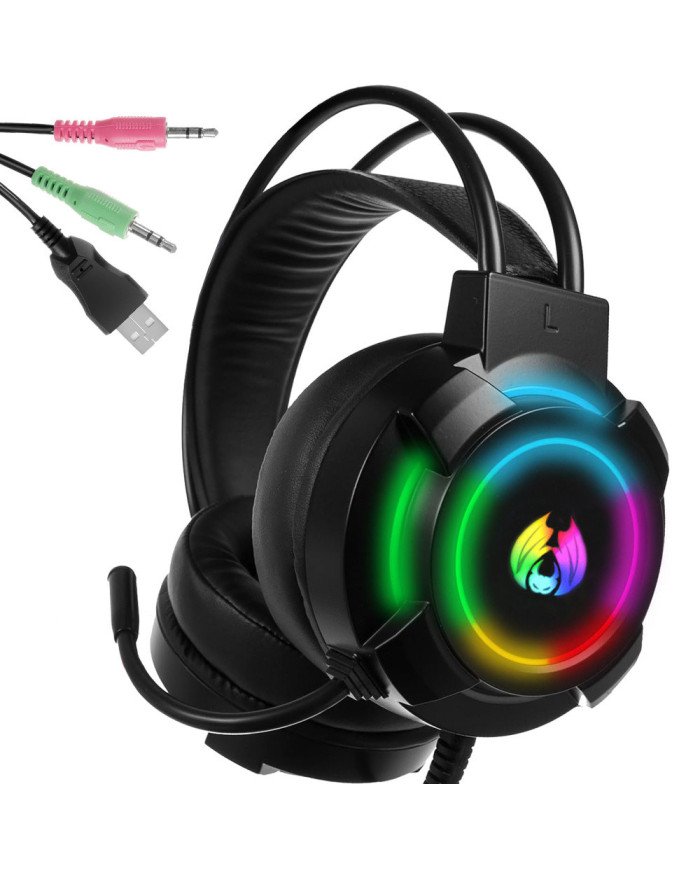 LED RGB igralne slušalke 5.1 z mikrofonom USB AUX + adapter