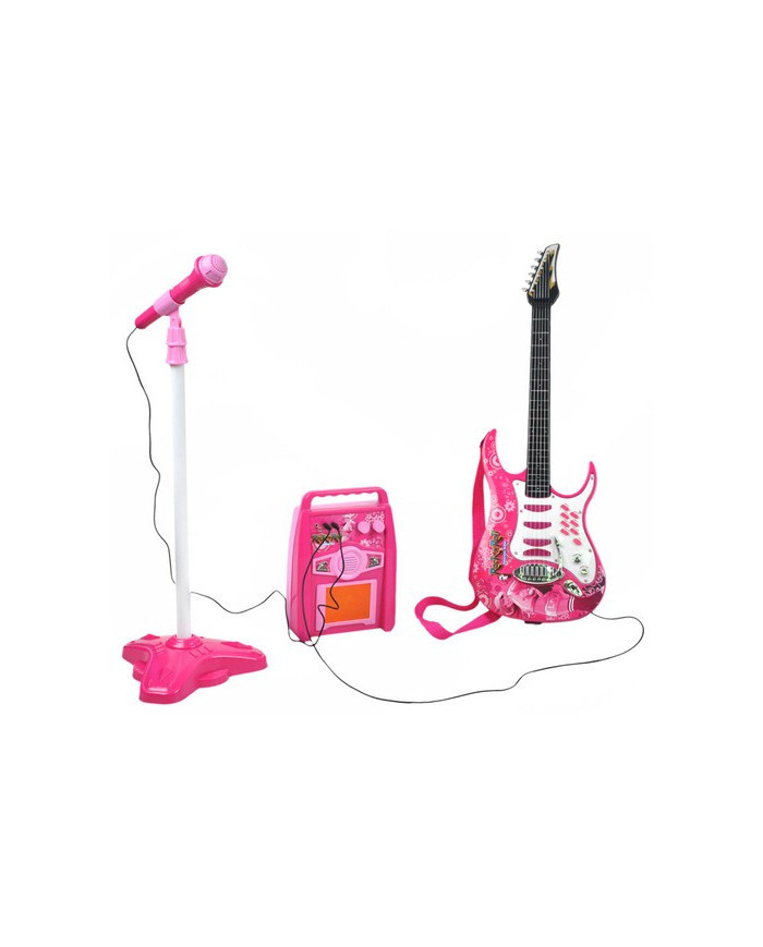 Otroški set LED električne kitare mikrofona in ojačevalca MP3 roza