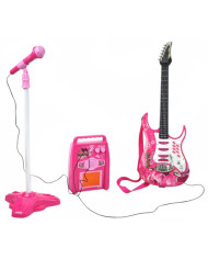 Otroški set LED električne kitare mikrofona in ojačevalca MP3 roza