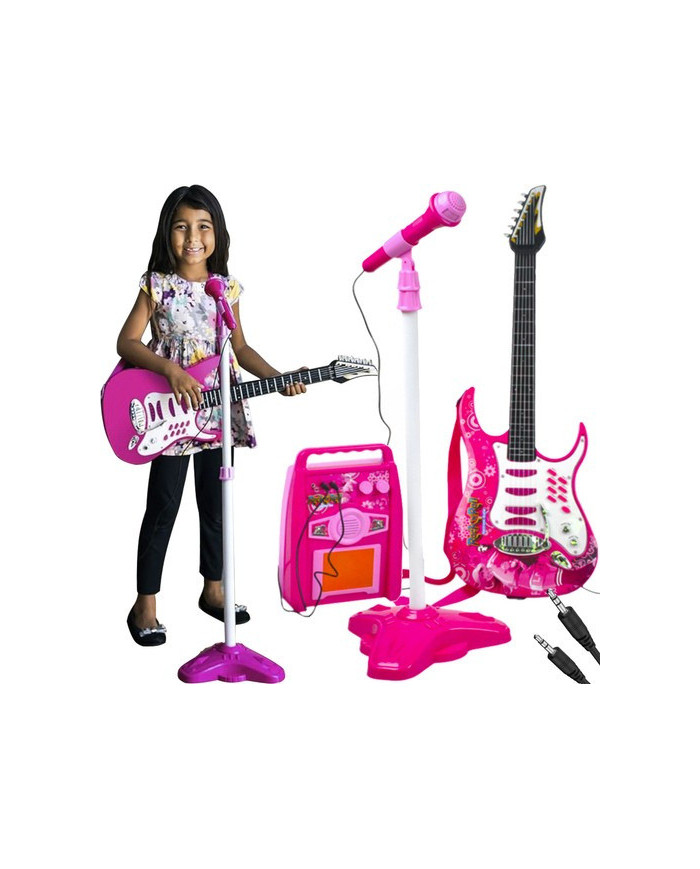 Otroški set LED električne kitare mikrofona in ojačevalca MP3 roza