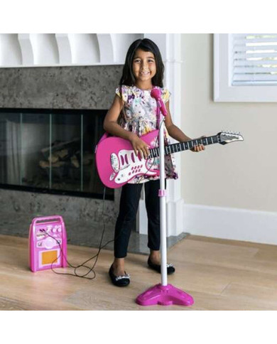Otroški set LED električne kitare mikrofona in ojačevalca MP3 roza
