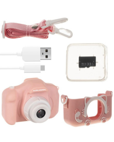 Otroški fotoaparat roza 32GB miniSD kartica