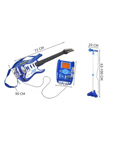 Otroški set LED električne kitare, mikrofona in ojačevalca MP3 – modra
