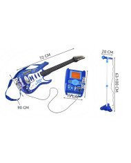 Otroški set LED električne kitare, mikrofona in ojačevalca MP3 – modra