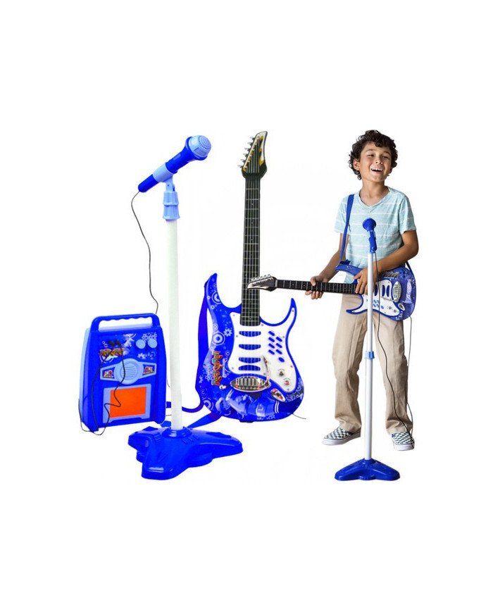 Otroški set LED električne kitare, mikrofona in ojačevalca MP3 – modra