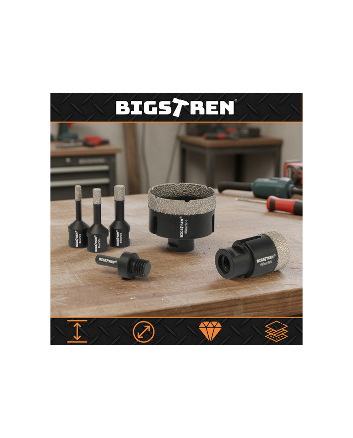 BIGSTREN set 6 diamantnih kronskih žag M14 za keramiko in kamen 6-68mm + adapter