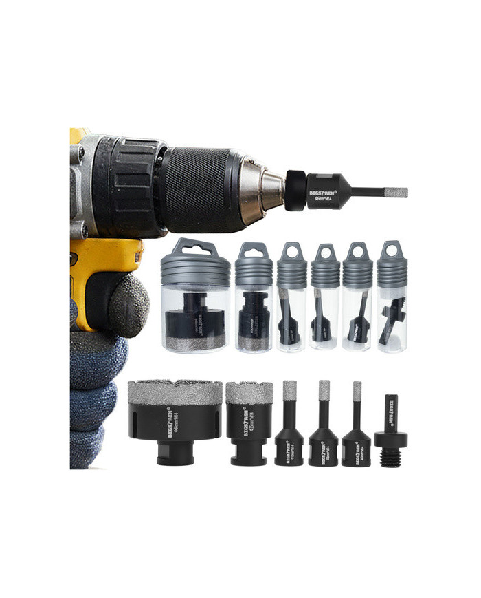 BIGSTREN set 6 diamantnih kronskih žag M14 za keramiko in kamen 6-68mm + adapter